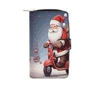 LDGSUPH Santa Claus on Scooter Leather Long Wallet Adult Travel Zipper Long Purse Multi-functional Credit Card Holder 12 Card Slot