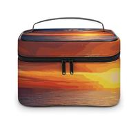 LDGSUPH Sea And Sunset Makeup Bag with Handle Portable Travel Toiletry Bag Lightweight Waterproof Cute Cosmetics Storage Bags Large Fashion Makeup Case Organizer For Women