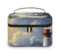 LDGSUPH Sea Lighthouse Sandbeach Makeup Bag with Handle Portable Travel Toiletry Bag Lightweight Waterproof Cute Cosmetics Storage Bags Large Fashion Makeup Case Organizer For Women