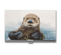 LDGSUPH Sea Otter Business Card Holder Minimalist Wallet RFID Blocking Credit Cards Holder Slim Name Cards Holders Compact Aluminum Alloy Business Card Case for Adult