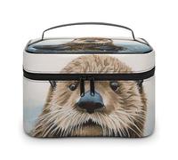 LDGSUPH Sea Otter Makeup Bag with Handle Portable Travel Toiletry Bag Lightweight Waterproof Cute Cosmetics Storage Bags Large Fashion Makeup Case Organizer For Women