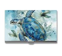 LDGSUPH Sea Turtle-Blue Business Card Holder Minimalist Wallet RFID Blocking Credit Cards Holder Slim Name Cards Holders Compact Aluminum Alloy Business Card Case for Adult