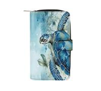 LDGSUPH Sea Turtle-Blue Leather Long Wallet Adult Travel Zipper Long Purse Multi-functional Credit Card Holder 12 Card Slot