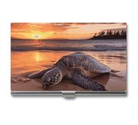LDGSUPH Sea Turtle Sunset Business Card Holder Minimalist Wallet RFID Blocking Credit Cards Holder Slim Name Cards Holders Compact Aluminum Alloy Business Card Case for Adult