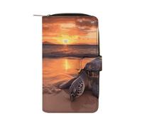 LDGSUPH Sea Turtle Sunset Leather Long Wallet Adult Travel Zipper Long Purse Multi-functional Credit Card Holder 12 Card Slot