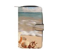 LDGSUPH Seashells Starfish on Beach Leather Long Wallet Adult Travel Zipper Long Purse Multi-functional Credit Card Holder 12 Card Slot