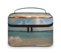 LDGSUPH Seashells Starfish on Beach Makeup Bag with Handle Portable Travel Toiletry Bag Lightweight Waterproof Cute Cosmetics Storage Bags Large Fashion Makeup Case Organizer For Women