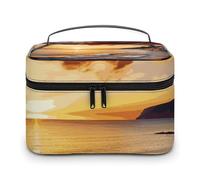 LDGSUPH Seaside Sunset Makeup Bag with Handle Portable Travel Toiletry Bag Lightweight Waterproof Cute Cosmetics Storage Bags Large Fashion Makeup Case Organizer For Women