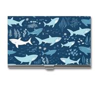 LDGSUPH Sharks Business Card Holder Minimalist Wallet RFID Blocking Credit Cards Holder Slim Name Cards Holders Compact Aluminum Alloy Business Card Case for Adult