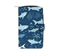 LDGSUPH Sharks Leather Long Wallet Adult Travel Zipper Long Purse Multi-functional Credit Card Holder 12 Card Slot