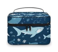 LDGSUPH Sharks Makeup Bag with Handle Portable Travel Toiletry Bag Lightweight Waterproof Cute Cosmetics Storage Bags Large Fashion Makeup Case Organizer For Women
