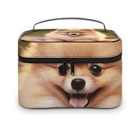 LDGSUPH Short-haired Pomeranian Makeup Bag with Handle Portable Travel Toiletry Bag Lightweight Waterproof Cute Cosmetics Storage Bags Large Fashion Makeup Case Organizer For Women