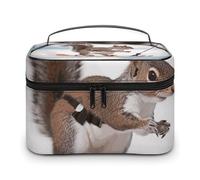 LDGSUPH Skiing Squirrel Makeup Bag with Handle Portable Travel Toiletry Bag Lightweight Waterproof Cute Cosmetics Storage Bags Large Fashion Makeup Case Organizer For Women