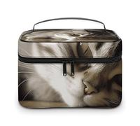 LDGSUPH Sleeping Cat Makeup Bag with Handle Portable Travel Toiletry Bag Lightweight Waterproof Cute Cosmetics Storage Bags Large Fashion Makeup Case Organizer For Women