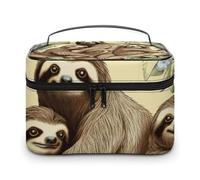 LDGSUPH Sloth Family Makeup Bag with Handle Portable Travel Toiletry Bag Lightweight Waterproof Cute Cosmetics Storage Bags Large Fashion Makeup Case Organizer For Women