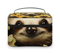 LDGSUPH Sloth Sunflower Makeup Bag with Handle Portable Travel Toiletry Bag Lightweight Waterproof Cute Cosmetics Storage Bags Large Fashion Makeup Case Organizer For Women