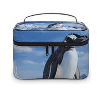 LDGSUPH Snow Mountain Penguin Makeup Bag with Handle Portable Travel Toiletry Bag Lightweight Waterproof Cute Cosmetics Storage Bags Large Fashion Makeup Case Organizer For Women