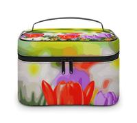 LDGSUPH Spring Flowers Makeup Bag with Handle Portable Travel Toiletry Bag Lightweight Waterproof Cute Cosmetics Storage Bags Large Fashion Makeup Case Organizer For Women