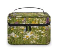 LDGSUPH Spring Meadow Flowers Makeup Bag with Handle Portable Travel Toiletry Bag Lightweight Waterproof Cute Cosmetics Storage Bags Large Fashion Makeup Case Organizer For Women