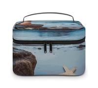 LDGSUPH Starfish Lighthouse Beach Makeup Bag with Handle Portable Travel Toiletry Bag Lightweight Waterproof Cute Cosmetics Storage Bags Large Fashion Makeup Case Organizer For Women