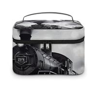 LDGSUPH Steam Train Clouds Makeup Bag with Handle Portable Travel Toiletry Bag Lightweight Waterproof Cute Cosmetics Storage Bags Large Fashion Makeup Case Organizer For Women