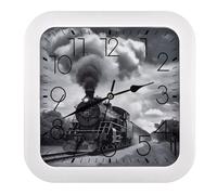LDGSUPH Steam Train Clouds Wall Clock Silent Non-Ticking Modern Clock Personalized Vintage Square Clocks for Travel Office Kitchen Home Decorative Clocks 10.2 Inch