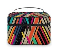 LDGSUPH Striped Abstract Colorful Makeup Bag with Handle Portable Travel Toiletry Bag Lightweight Waterproof Cute Cosmetics Storage Bags Large Fashion Makeup Case Organizer For Women