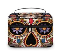 LDGSUPH Sugar Skulls Makeup Bag with Handle Portable Travel Toiletry Bag Lightweight Waterproof Cute Cosmetics Storage Bags Large Fashion Makeup Case Organizer For Women