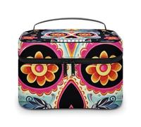 LDGSUPH Sugar Skulls Makeup Bag with Handle Portable Travel Toiletry Bag Lightweight Waterproof Cute Cosmetics Storage Bags Large Fashion Makeup Case Organizer For Women