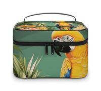 LDGSUPH Summer Parrot Pineapple Bird Makeup Bag with Handle Portable Travel Toiletry Bag Lightweight Waterproof Cute Cosmetics Storage Bags Large Fashion Makeup Case Organizer For Women