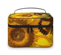 LDGSUPH Sunflower Butterfly Sunny Makeup Bag with Handle Portable Travel Toiletry Bag Lightweight Waterproof Cute Cosmetics Storage Bags Large Fashion Makeup Case Organizer For Women