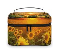 LDGSUPH Sunflower Field Sunset Makeup Bag with Handle Portable Travel Toiletry Bag Lightweight Waterproof Cute Cosmetics Storage Bags Large Fashion Makeup Case Organizer For Women