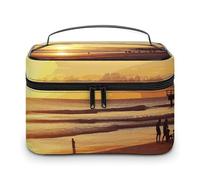 LDGSUPH Sunset Beach Makeup Bag with Handle Portable Travel Toiletry Bag Lightweight Waterproof Cute Cosmetics Storage Bags Large Fashion Makeup Case Organizer For Women