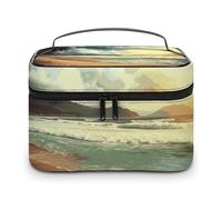LDGSUPH Sunset on The Beach Makeup Bag with Handle Portable Travel Toiletry Bag Lightweight Waterproof Cute Cosmetics Storage Bags Large Fashion Makeup Case Organizer For Women