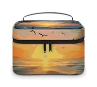 LDGSUPH Sunset Sea Makeup Bag with Handle Portable Travel Toiletry Bag Lightweight Waterproof Cute Cosmetics Storage Bags Large Fashion Makeup Case Organizer For Women