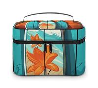 LDGSUPH Surfboard on Wooden Makeup Bag with Handle Portable Travel Toiletry Bag Lightweight Waterproof Cute Cosmetics Storage Bags Large Fashion Makeup Case Organizer For Women
