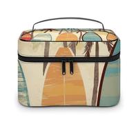 LDGSUPH Surfboard Palm Tree Makeup Bag with Handle Portable Travel Toiletry Bag Lightweight Waterproof Cute Cosmetics Storage Bags Large Fashion Makeup Case Organizer For Women