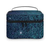 LDGSUPH Teal Glitter Makeup Bag with Handle Portable Travel Toiletry Bag Lightweight Waterproof Cute Cosmetics Storage Bags Large Fashion Makeup Case Organizer For Women