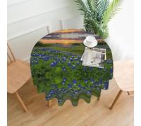 LDGSUPH Texas Bluebonnets Scenery 60-Inch Round Tablecloth Waterproof Polyester, Decorative Washable Table Cover For Indoor Outdoor Dining,Parties,Weddings (Single-Sided Print)