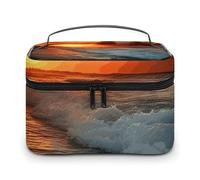 LDGSUPH The Beach Sunset Makeup Bag with Handle Portable Travel Toiletry Bag Lightweight Waterproof Cute Cosmetics Storage Bags Large Fashion Makeup Case Organizer For Women