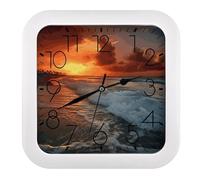LDGSUPH The Beach Sunset Wall Clock Silent Non-Ticking Modern Clock Personalized Vintage Square Clocks for Travel Office Kitchen Home Decorative Clocks 10.2 Inch