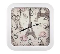 LDGSUPH The Eiffel Tower and A Bicycle Wall Clock Silent Non-Ticking Modern Clock Personalized Vintage Square Clocks for Travel Office Kitchen Home Decorative Clocks 10.2 Inch