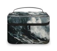 LDGSUPH The Sea Waves Makeup Bag with Handle Portable Travel Toiletry Bag Lightweight Waterproof Cute Cosmetics Storage Bags Large Fashion Makeup Case Organizer For Women