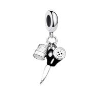 LDGSUPH Thimble Scissors Button Pendant, 925 Sterling Silver Dangle Charm Fit Bracelets And Necklaces Romantic Gift For Women Girls