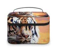 LDGSUPH Tiger Colorful Sunset Makeup Bag with Handle Portable Travel Toiletry Bag Lightweight Waterproof Cute Cosmetics Storage Bags Large Fashion Makeup Case Organizer For Women