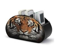 LDGSUPH Tiger Face Remote Control Holder with 5 Compartments PU Leather TV Remote Caddy Storage Box Multi-functional Desk Storage Organizer Box Anti-slip Desktop Caddy