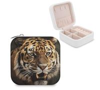 LDGSUPH Tiger Jewelry Box with Zipper Square Jewelry Storage Box Personalized Jewelry Organizer Mini Travel Jewelry Case for Necklace Earrings Rings Jewelry Gift Box