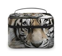 LDGSUPH Tiger Lie On Rock Makeup Bag with Handle Portable Travel Toiletry Bag Lightweight Waterproof Cute Cosmetics Storage Bags Large Fashion Makeup Case Organizer For Women