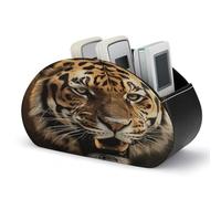 LDGSUPH Tiger Remote Control Holder with 5 Compartments PU Leather TV Remote Caddy Storage Box Multi-functional Desk Storage Organizer Box Anti-slip Desktop Caddy