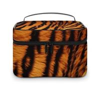 LDGSUPH Tiger Striped Pattern Makeup Bag with Handle Portable Travel Toiletry Bag Lightweight Waterproof Cute Cosmetics Storage Bags Large Fashion Makeup Case Organizer For Women